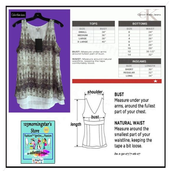 Calvin Klein Jeans NEW Bohemian Abstract Khaki Chiffon Scoop Lined Tank Top M - Picture 10 of 10